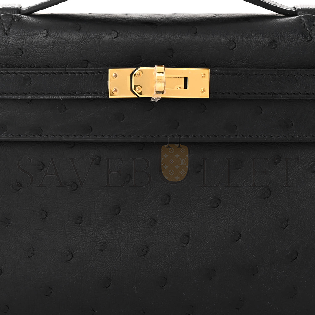 H**mes master ostrich kelly pochette black (22*14*7cm)